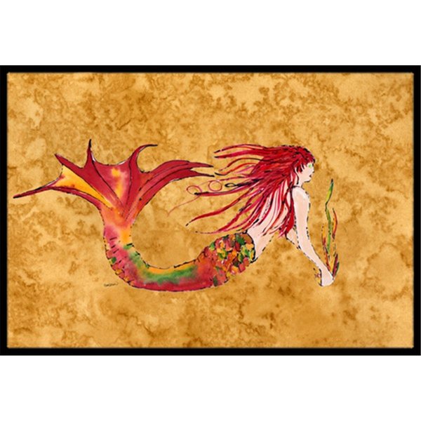 Carolines Treasures Ginger Red Headed Mermaid On Gold Indoor and Outdoor Mat- 18 x 27 in. 8727MAT